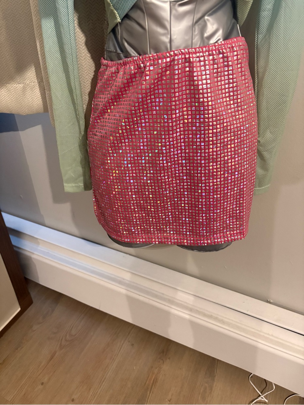 SHEIN Pink Sequin Grid Mini Skirt